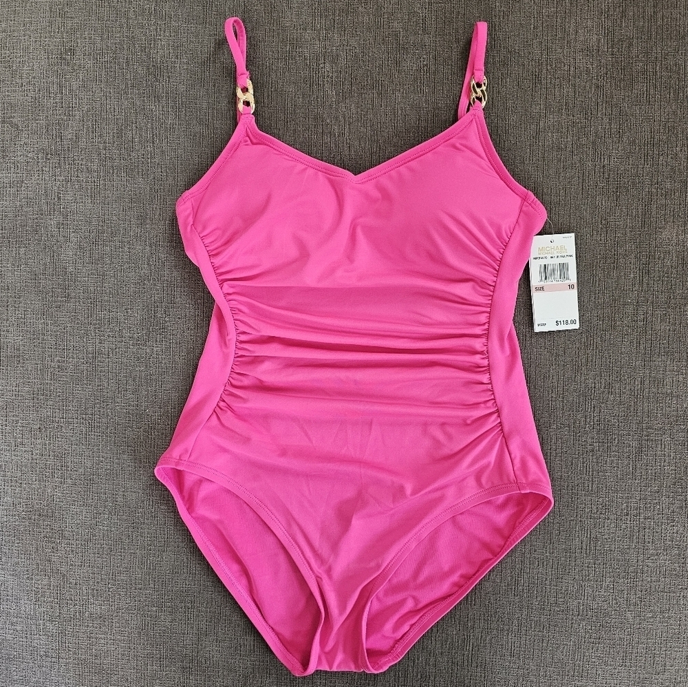 Michael Kors Hot Pink One-Piece Swimsuit with Gold Accent
